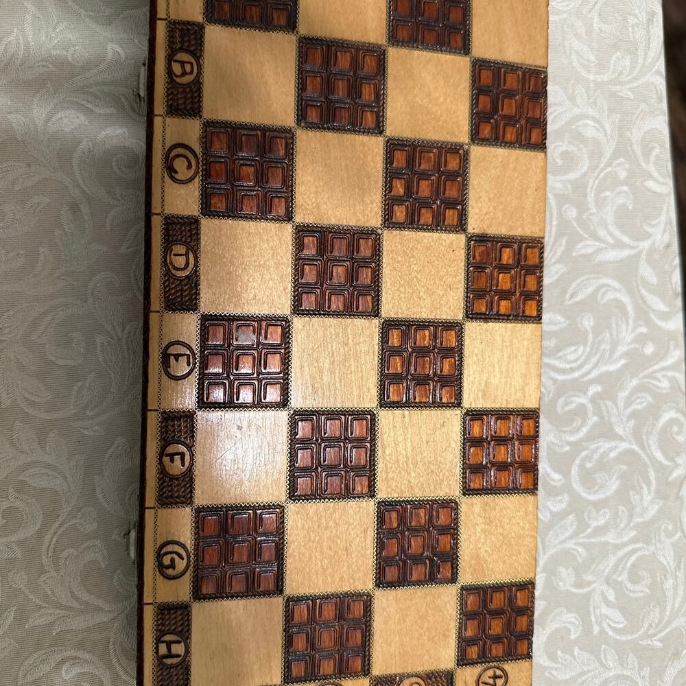 Chess Set With Hinged Carved Wooden Box